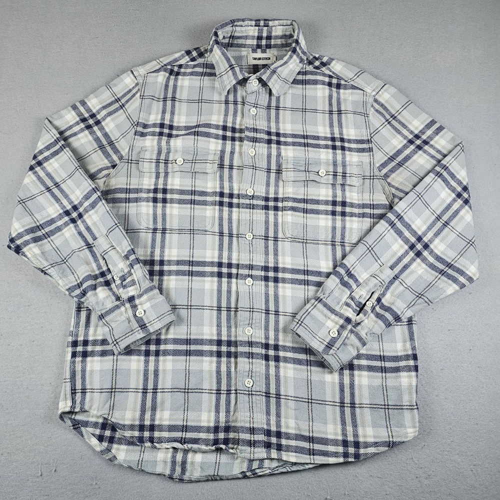 Taylor Stitch Ledge Shirt Mens 40 Blue Plaid Flannel Button Up Rugged Pockets